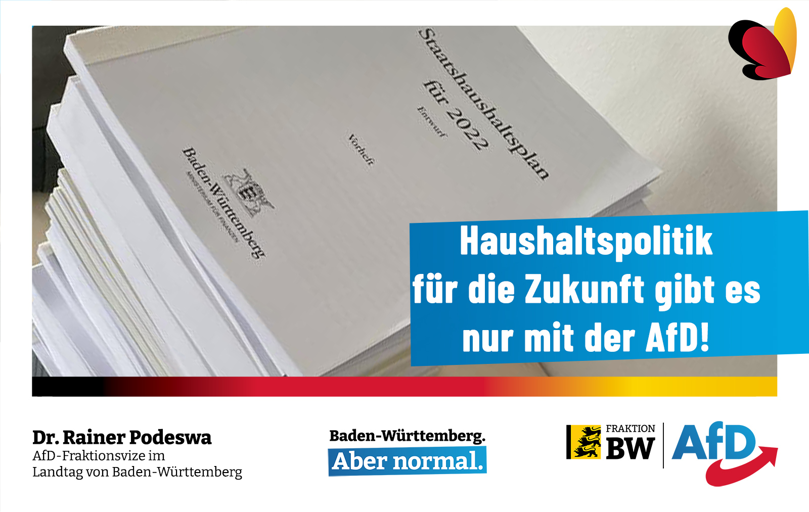 Dr. Rainer Podeswa: Nachhaltige Haushaltspolitik gibt es nur mit der AfD!