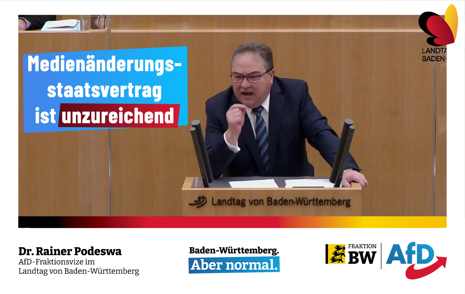 Plenarrede Dr. Rainer Podeswa: Medienänderungsstaatsvertrag ist unzureichend