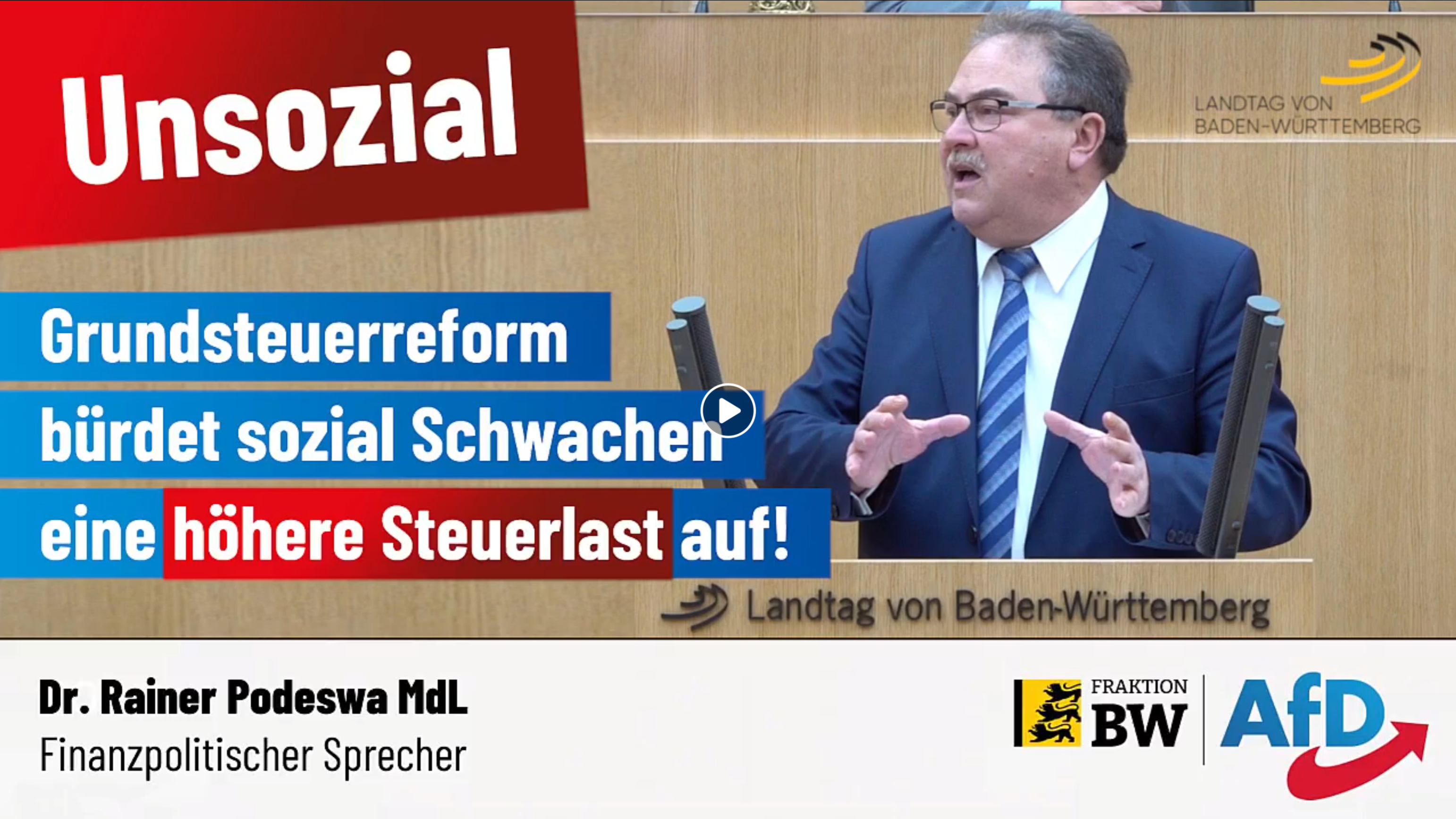 Dr. Rainer Podeswa: Unsoziale Grundsteuerreform bürdet sozial Schwachen eine höhere Steuerlast auf!